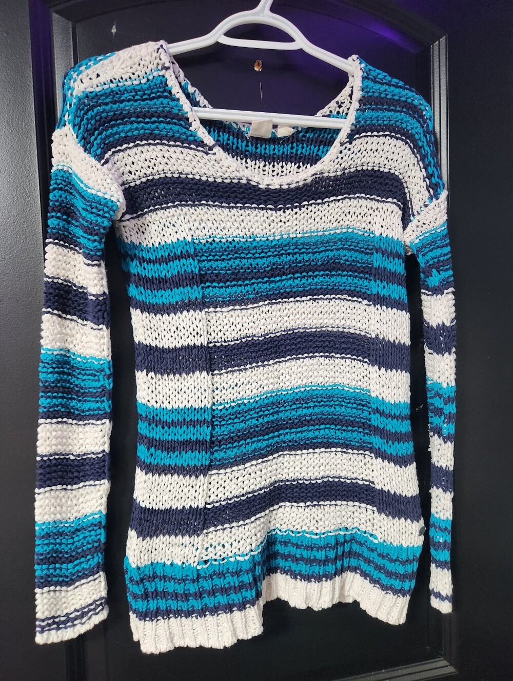 Roxy Womens Striped Scoop Neck Women's Sweater - Blue, Navy & White